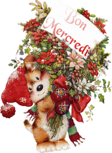 Gif animé Bon mercredi ourson et fleurs